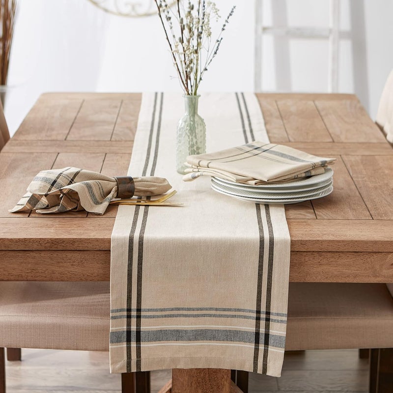 DII 100% Cotton, Machine Washable, Everyday French Stripe Kitchen Table Runner For Dinner Parties, Events, Decor 14x72" - Black - Image 4