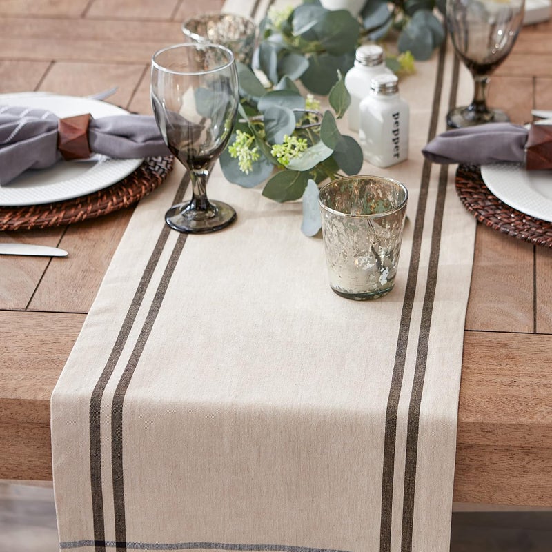 DII 100% Cotton, Machine Washable, Everyday French Stripe Kitchen Table Runner For Dinner Parties, Events, Decor 14x72" - Black - Image 3