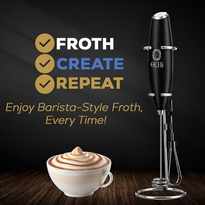 OCHI Powerful Milk Frother  Egg Beater  Powerful Electric Handheld Frother  Whisk For Coffee Lattes Cappuccino Hot Chocolate  Coffee Creamer  Ultra Fast Foam Maker  Drink Mixer Black - Image 4