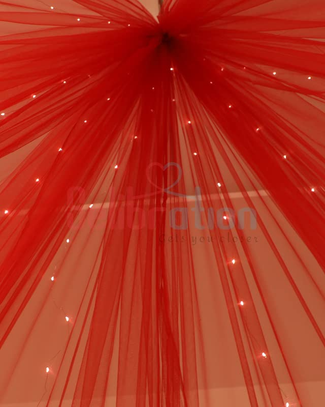 Selibration شبكة زينة حمراء للاحتفالات الرومانسية وحفلات عيد الميلاد | زينة خيمة كابانا ليوم الحب | قماش شبكي فاخر | خلفية لتزيين عيد الميلاد | قماش 6م مع إضاءة LED 5م للأطفال - Image 4