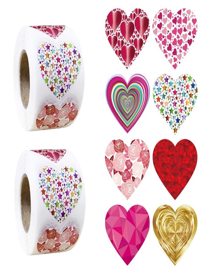 YYaaloa 1000pcs 1inch Foil Shiny Glitter Heart Stickers for Reward Self-Adhesive Incentive Stickers for Birthday Party Decor DIY Wedding (8 Colors A, 1 inch-1000pcs) - Image 1