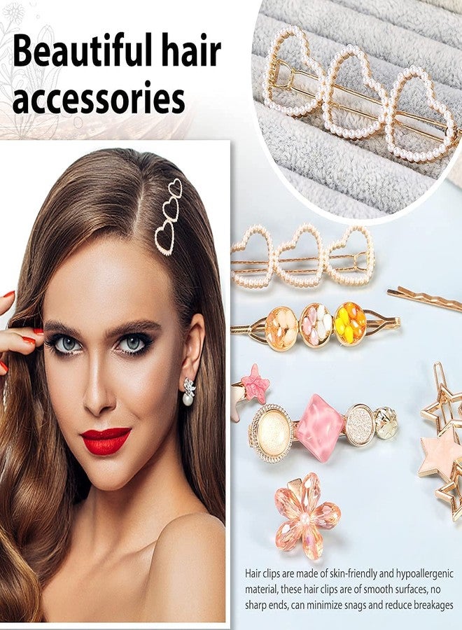 imioxo Hair Clips Barrettes Pins for Women Geometric Shape Hollow Hairpin Korean Clips Hair Clip Clamps,Pearl Metal Clips, Combo Pack of 8 Design for Girls - Image 5
