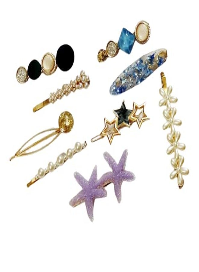 imioxo Hair Clips Barrettes Pins for Women Geometric Shape Hollow Hairpin Korean Clips Hair Clip Clamps,Pearl Metal Clips, Combo Pack of 8 Design for Girls - Image 1