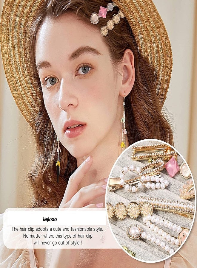 imioxo Hair Clips Barrettes Pins for Women Geometric Shape Hollow Hairpin Korean Clips Hair Clip Clamps,Pearl Metal Clips, Combo Pack of 8 Design for Girls - Image 3