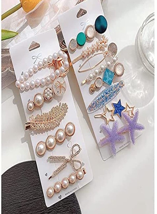 imioxo Hair Clips Barrettes Pins for Women Geometric Shape Hollow Hairpin Korean Clips Hair Clip Clamps,Pearl Metal Clips, Combo Pack of 8 Design for Girls - Image 2