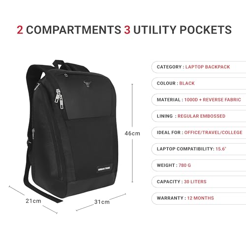 Urban Tribe Arrow 30L Office/Travel Laptop Backpack for Men & Women| Fits 15.6 Inch Laptop Backpack| Quick Access Pocket| Everyday Commute Backpack with Trolley Strap, Chest Lock and Anti theft design - Image 3
