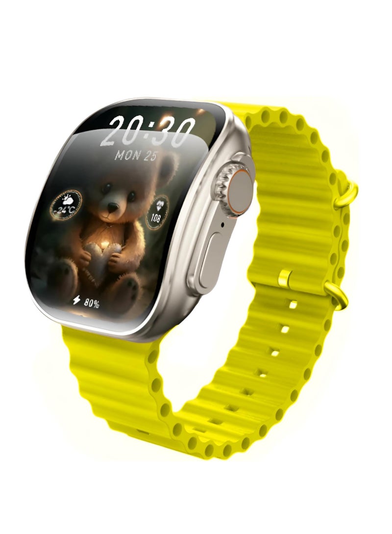 W&O X10 Ultra Smart Watch 3 Curved Glass with Silicone Strap and Wireless Charging Yellow - Image 1