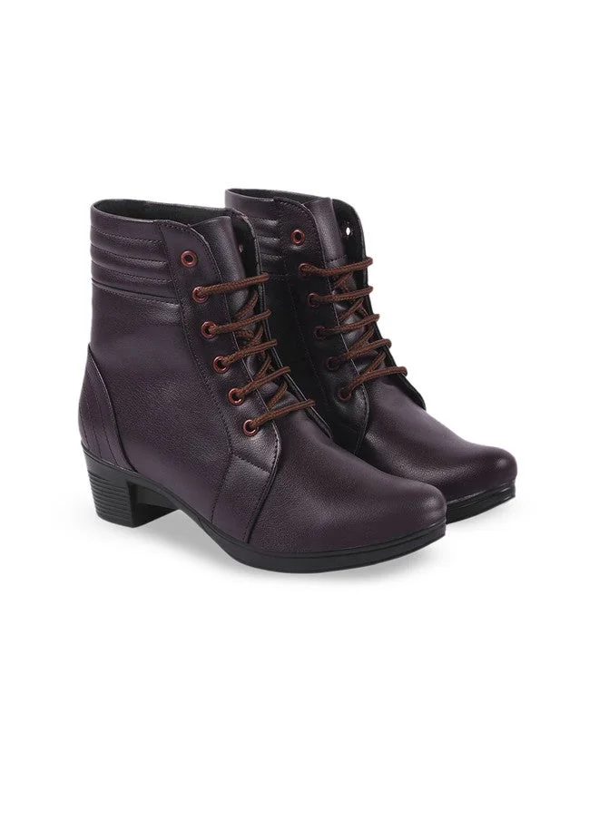 شوتوبيا Shoetopia Women's  Ankle-Length Lace-Up Boots with Low Block Heel – Comfortable Faux Leather Casual Booties for Daily