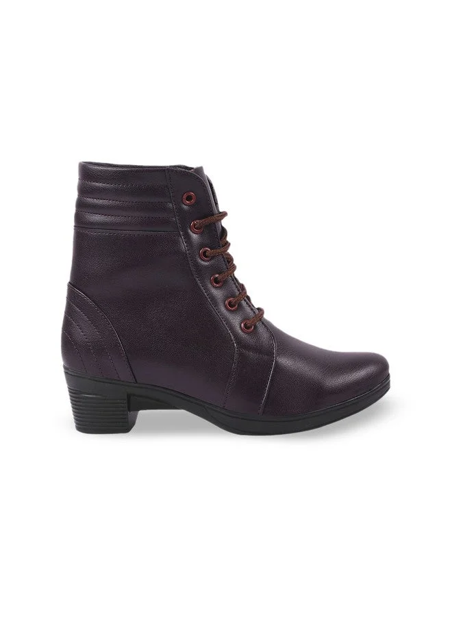 شوتوبيا Shoetopia Women's  Ankle-Length Lace-Up Boots with Low Block Heel – Comfortable Faux Leather Casual Booties for Daily