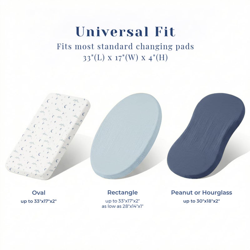 Coreeky 3 Pack Muslin Cotton Changing Pad Covers for Girl, Boy, 100% Soft Changing Table Cover, Breathable Baby Nursery Diaper Chang Pad Sheets (Nightfall Blue) - Image 5