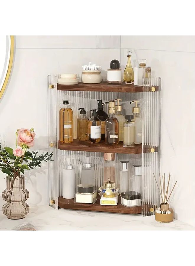 3 Tier Solid Wood Bathroom Corner Storage Rack Countertop Organizer 1 Pack - Image 1