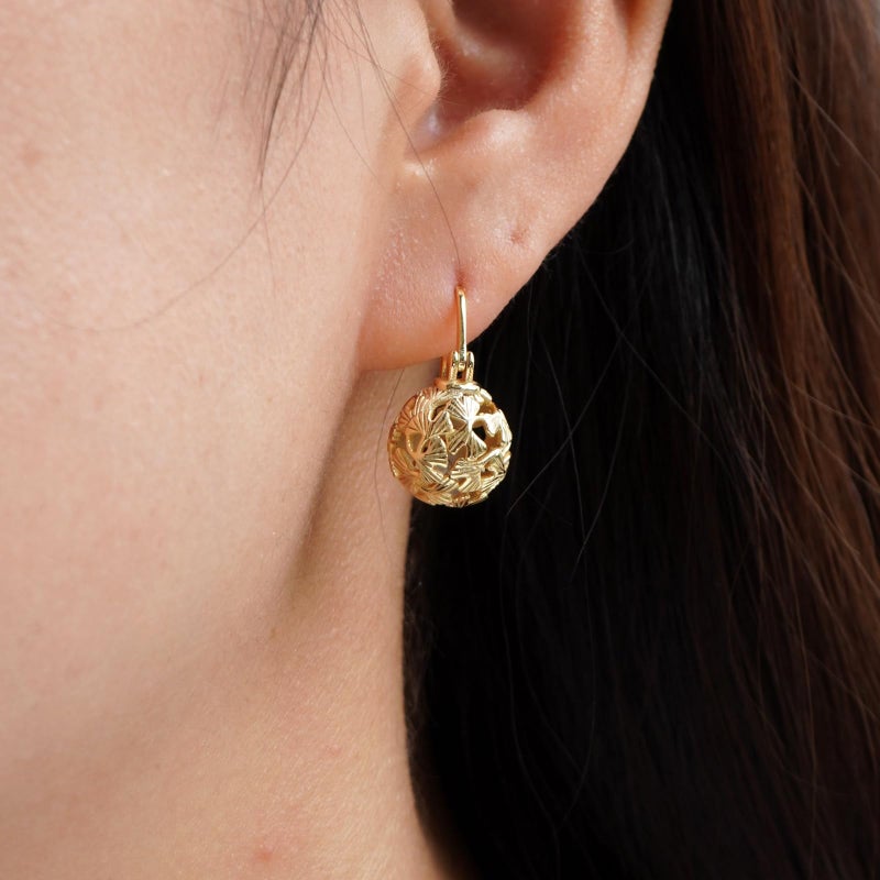 OwMell Elegant 925 Sterling Silver Pearl Drop Earrings Dangle Stud Gold Plated Earrings for Women Large Size 12mm - Hollowed Ginkgo Gold - Image 5
