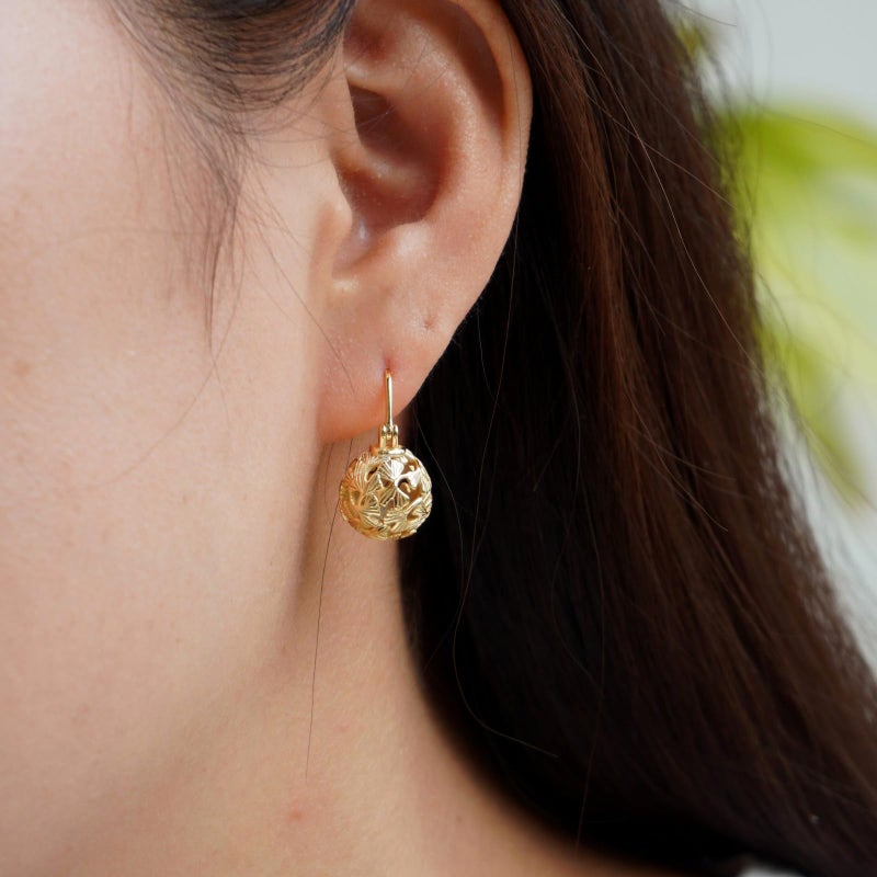OwMell Elegant 925 Sterling Silver Pearl Drop Earrings Dangle Stud Gold Plated Earrings for Women Large Size 12mm - Hollowed Ginkgo Gold - Image 4