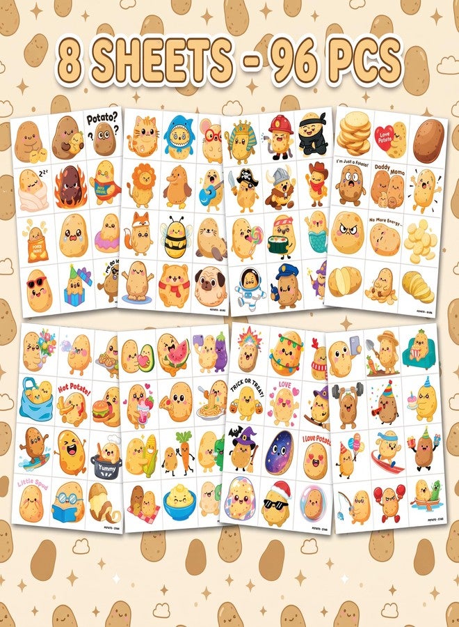 91TATTOOS 96 PCS Funny Potato Temporary Tattoos for Kids - Image 3