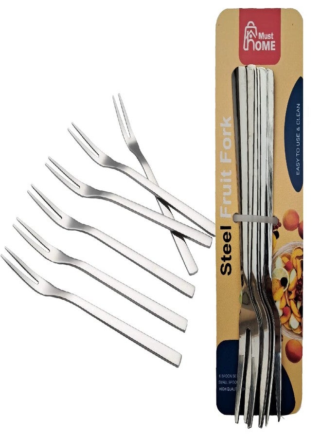 MustHome Stainless Steel Fruit Fork Set of 6 - Portable Appetizer Forks for Kids, Party, Travel (SB-FF-01) - Image 1