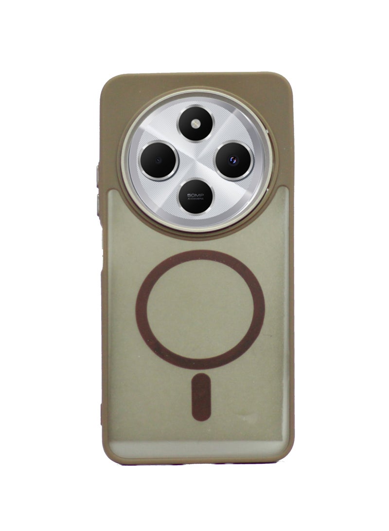 جراب متوافق مع Redmi 14C / Poco C75 - غطاء نحيف خفيف الوزن غير لامع مع حلقة زخرفية (غير مغناطيسي)، مقاوم للصدمات، مضاد للخدش، حماية كاملة - بنى