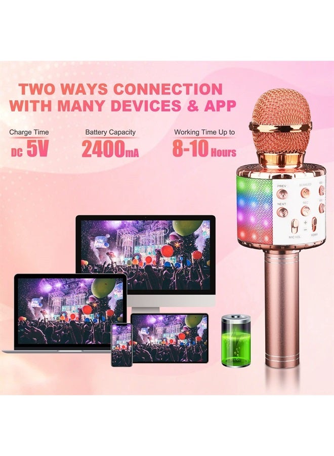 BlueFire 4 in 1 Karaoke Wireless Microphone with LED Lights, Portable Microphone for Kids, Great Gifts Toys for Kids, Girls, Boys and Adults (Pink)
