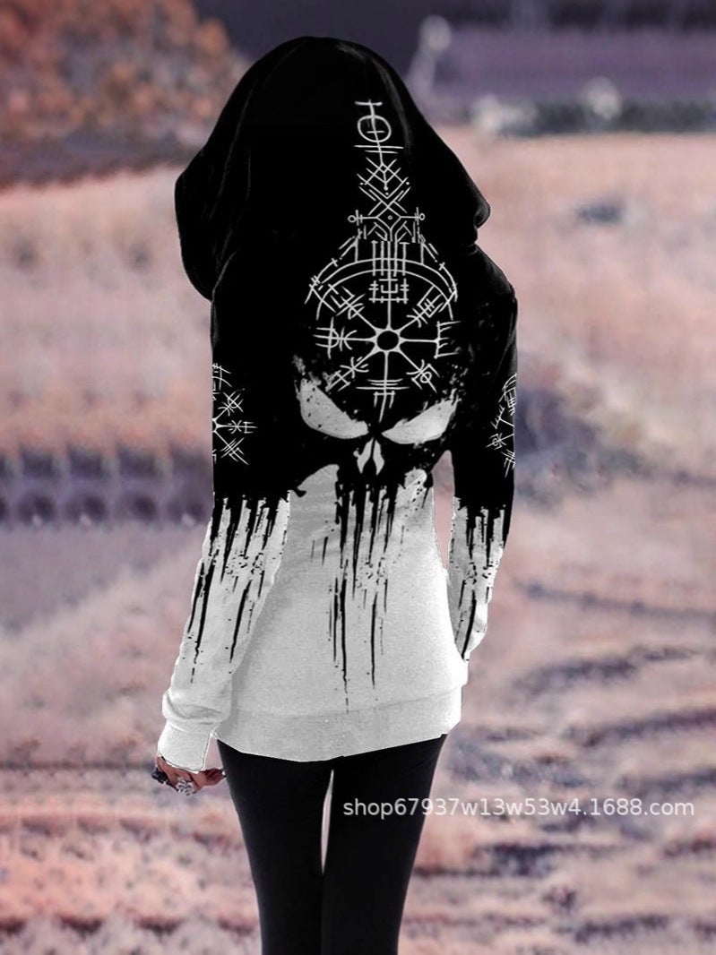 2025 Autumn Mythical Element Printed Hooded Zipper Sweatshirt Retro Style Street Trend Top - Image 5