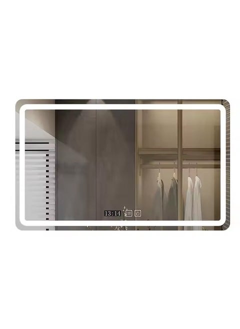 Multifunctional Horizontal Smart Mirror with Rounded Frameless Design with LED Lighting, Human Body Sensor, Dual Touch Controls, Defogging, Time & Temperature Display 100 X 80 Cm