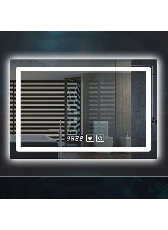 Multifunctional Horizontal Smart Mirror with Rounded Frameless Design with LED Lighting, Human Body Sensor, Dual Touch Controls, Defogging, Time & Temperature Display 100 X 80 Cm