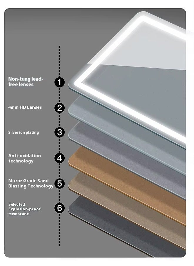Multifunctional Horizontal Smart Mirror with Rounded Frameless Design with LED Lighting, Human Body Sensor, Dual Touch Controls, Defogging, Time & Temperature Display 100 X 80 Cm