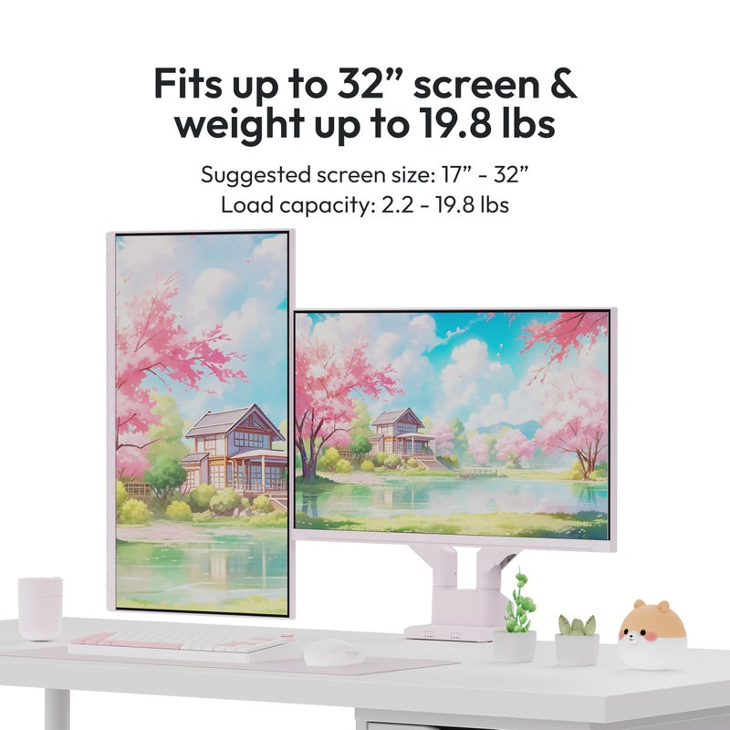 Pixio PS1D Wave Pink Dual Monitor Arm Stand Desk Mount - Fits up to 32 inches Monitors and up to 19.8lbs. VESA Compatibility and Integrated Cable Management - Image 2
