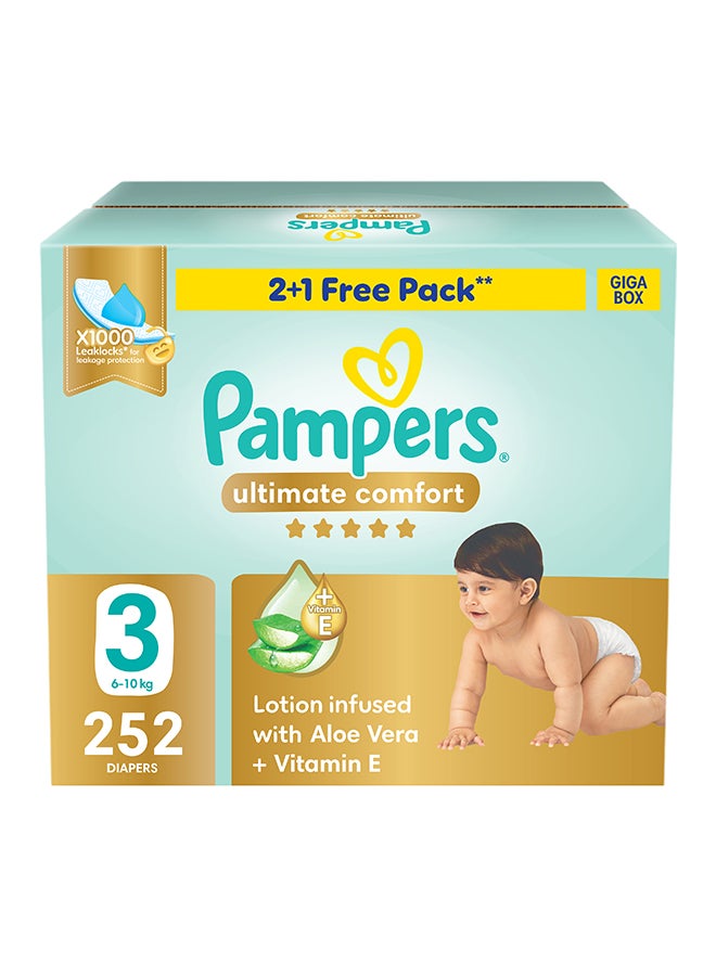 Pampers Ultimate Comfort Taped Diapers, Size 3, 6-10kg, Lotion infused with Aloe Vera and Vitamin E, Giga Box, 252 Count - Image 1