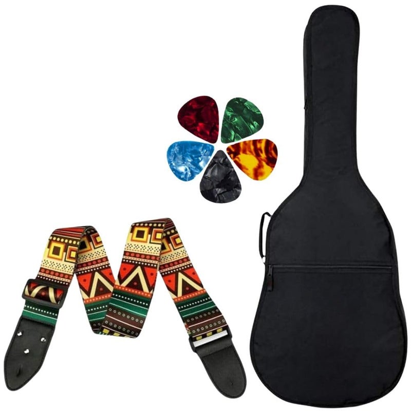 Mocking Bird Acoustic Guitar Bag Foam Padded Guitar Cover for 38, 39, 40, 41 inch with Adjustable Guitar Strap and Picks for Acoustic Electric Bass Guitar (Guitar Bag with Bohemian Strap) - Image 1