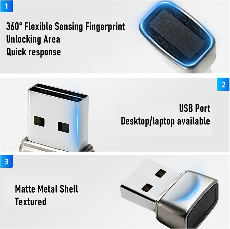 قارئ بصمة USB، ماسح بصمة سعوي باستجابة سريعة 0.5 ثانية، تعرف 360 درجة لأجهزة الكمبيوتر المحمولة 10 و11، يدعم Hello Enterprise - Image 2