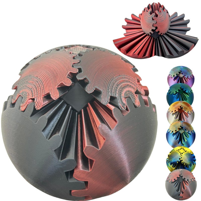ULTHOOL Gear Ball 3D Printed Spin Ball Cube Fidget Toys Gear Sphere Fidget Toy GearSphere Desk Toy Stress Fidget Balls Fidgets Spinners for Adults Kids Anxiety Relaxing Laser Dark Red 31 Inch - Image 3