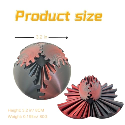 ULTHOOL Gear Ball 3D Printed Spin Ball Cube Fidget Toys Gear Sphere Fidget Toy GearSphere Desk Toy Stress Fidget Balls Fidgets Spinners for Adults Kids Anxiety Relaxing Laser Dark Red 31 Inch - Image 5