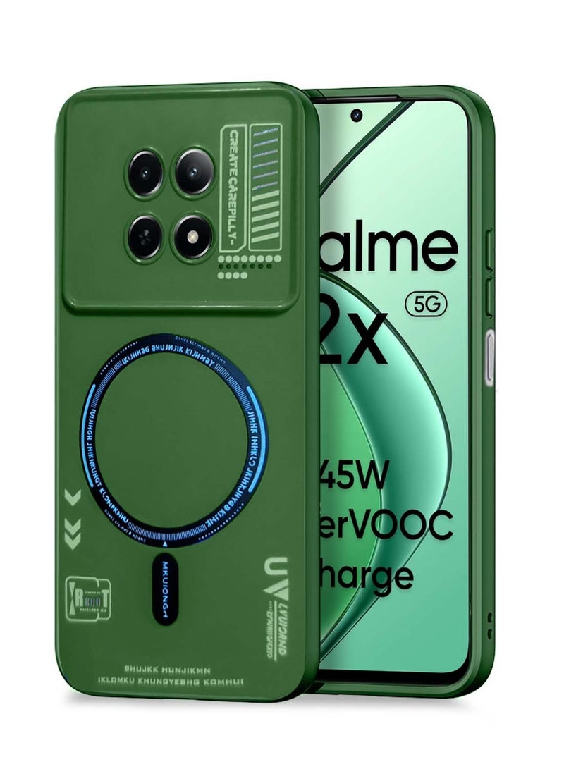 Wtech Realme 12x 5G 2024 Stylish Soft Silicone 3D Printed Magnetic Magsafe Case Cover - Dark Green - Image 1