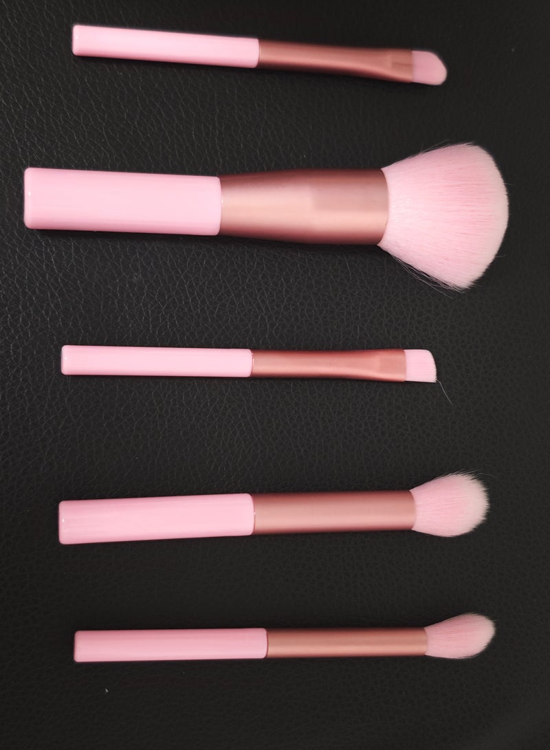 Me Now 5 Pcs Mini Makeup Brush Set Travel Makeup Brushes with Soft Synthetic Bristles, Pink Cosmetic Brush Kit for Powder, Blush Eyeshadow, Concealer and Detail Makeup Portable (1 Set / 5 Brushes) - Image 1