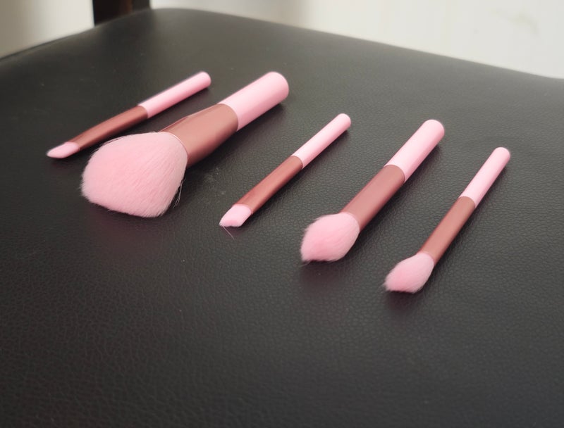 Me Now 5 Pcs Mini Makeup Brush Set Travel Makeup Brushes with Soft Synthetic Bristles, Pink Cosmetic Brush Kit for Powder, Blush Eyeshadow, Concealer and Detail Makeup Portable (1 Set / 5 Brushes) - Image 2