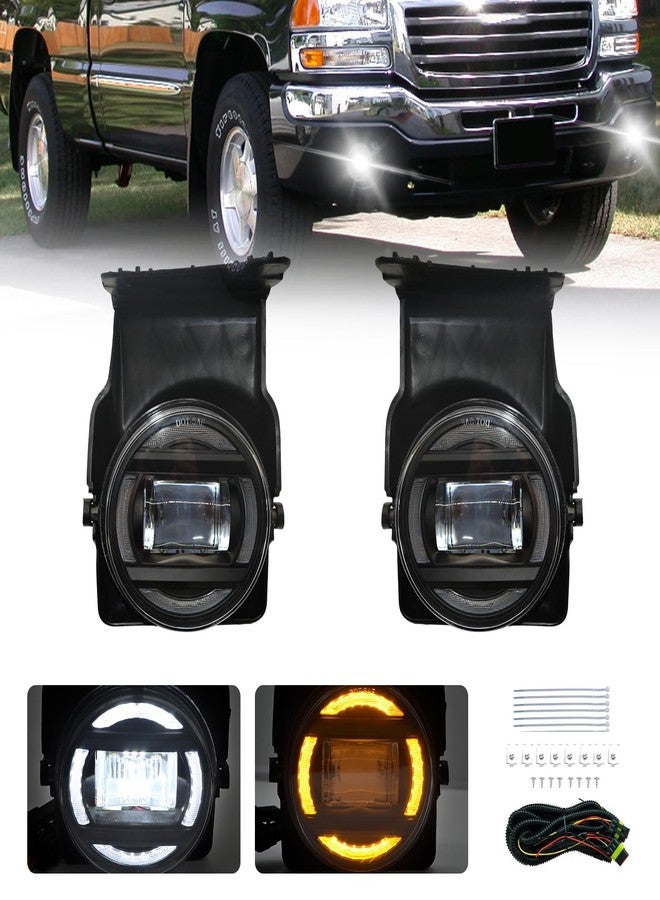 Boxlight LED&DRL Fog Lights Compatible with 2003-2006 GMC Sierra 1500 2500 3500 1 Pair Front Driving Fog Lamps With Daytime Running Lights and Turn Signal Lights- Black Trim - Image 1