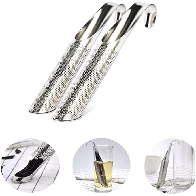 SWIUKPHE 2 قطعة من مصافي الشاي للشاي الناعم السائب مع موزع من الفولاذ المقاوم للصدأ بمقبض طويل ومصفاة منقوعة فاخرة وتوابل قهوة الورد - Image 2