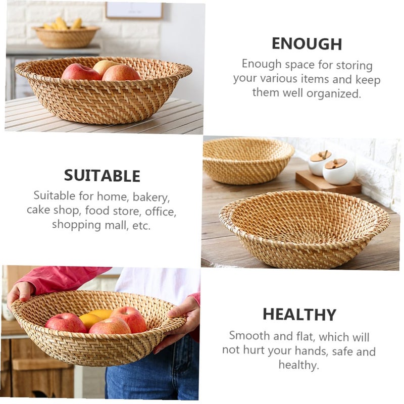 Natural Rattan Bread Basket Fruit Storage Bin Woven Snack Organizer Kitchen Dining Home Decor - Image 4