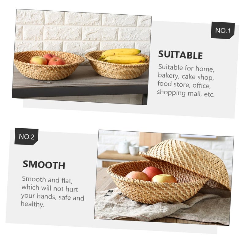 Natural Rattan Bread Basket Fruit Storage Bin Woven Snack Organizer Kitchen Dining Home Decor - Image 5