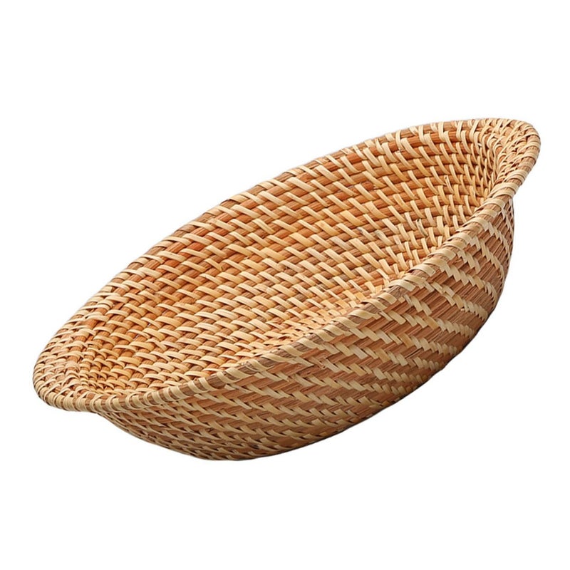 Natural Rattan Bread Basket Fruit Storage Bin Woven Snack Organizer Kitchen Dining Home Decor - Image 2