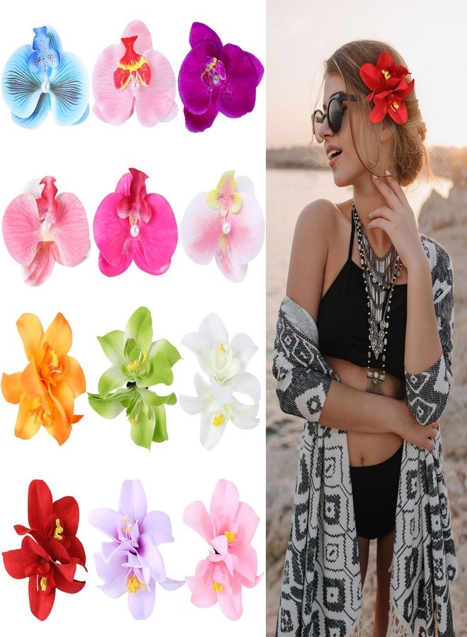 Solsew 12 Pcs Bohemia Hawaiian Flower Hair Clips, Hibiscus Orchid Hair Clip for Women, 3.5/3.1inch Artificial Barrette Headdress Accessories, Hairpins for Vacation Party Beach Seaside Holiday - Image 1