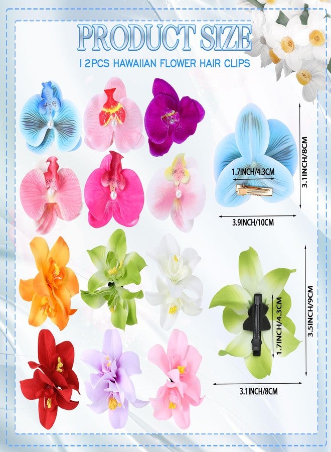 Solsew 12 Pcs Bohemia Hawaiian Flower Hair Clips, Hibiscus Orchid Hair Clip for Women, 3.5/3.1inch Artificial Barrette Headdress Accessories, Hairpins for Vacation Party Beach Seaside Holiday - Image 2