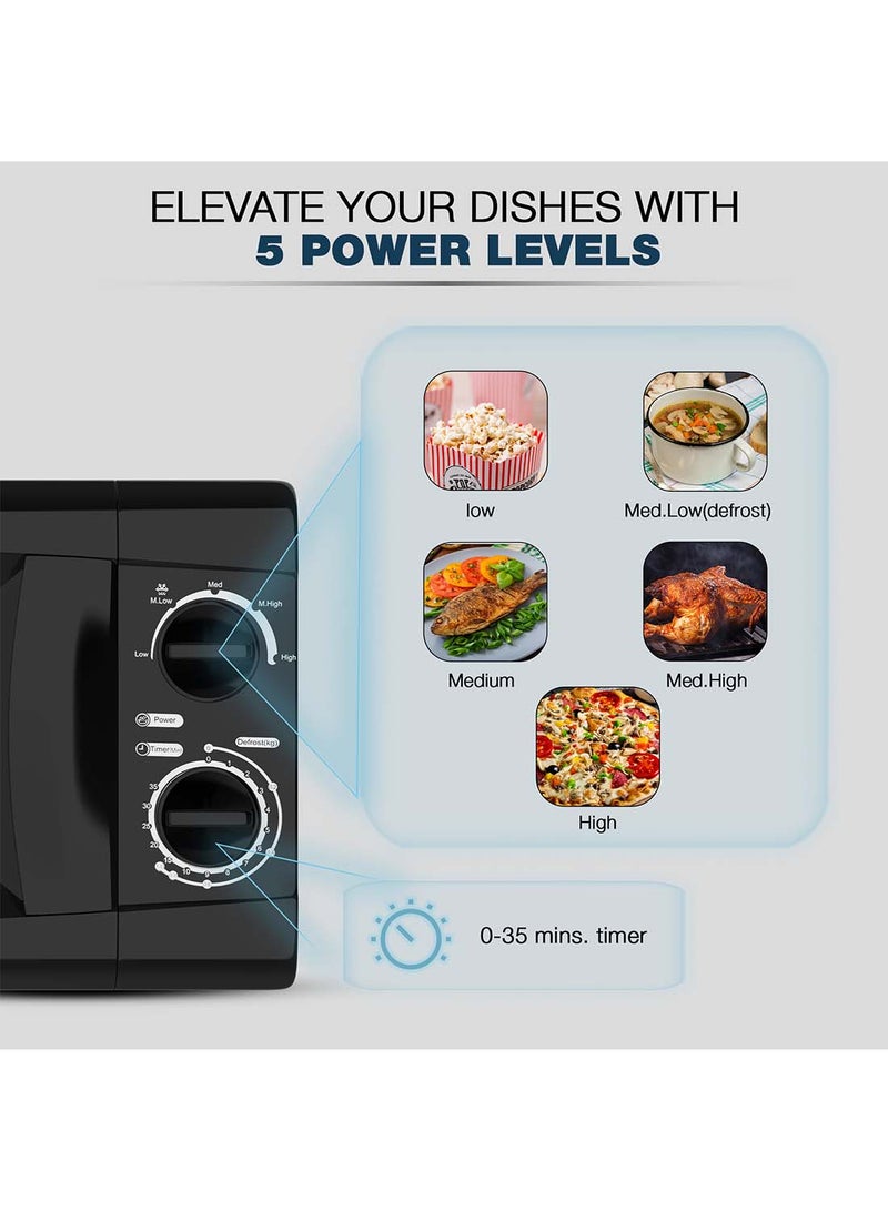 NIKAI Microwave Oven With Defrost Function, 5 Power Levels, 0-35 Mins Timer, Cooking End Singnal, Manual Control, Convenient Pull Hand Door 20 L 700 W NMO616N1 Black - Image 4