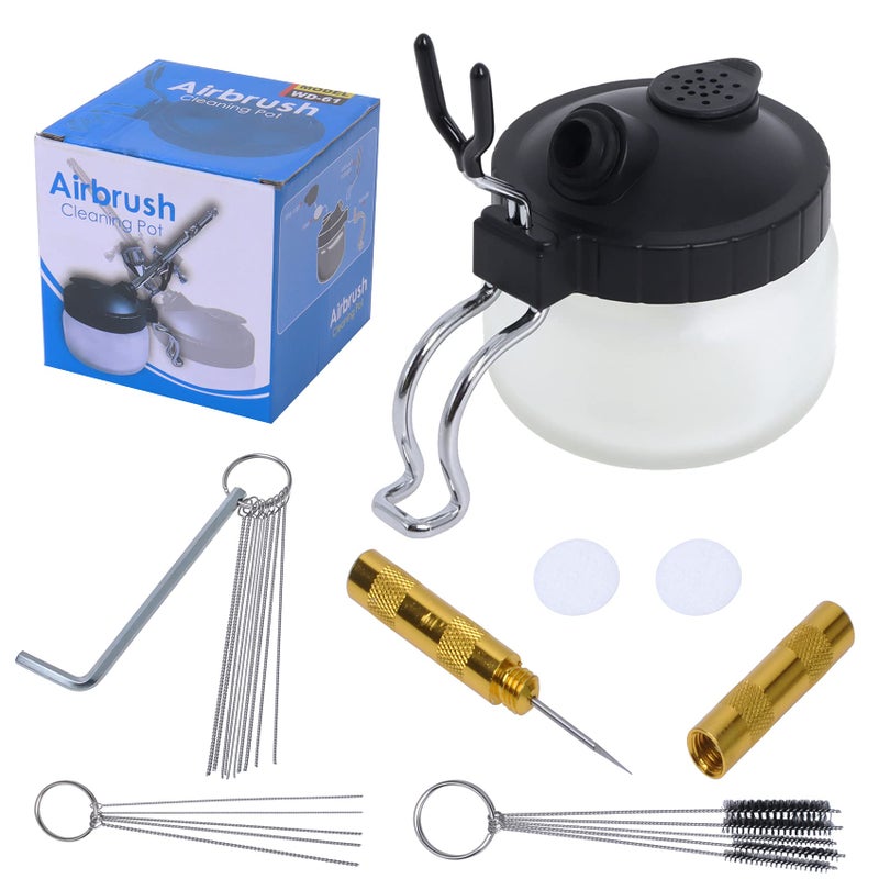 Podoy Airbrush Cleaning Kit Spray Wash Cleaning Pot Stabilizer Jar Bottles Holder with Cleaning Tools Needle Nozzle Brush