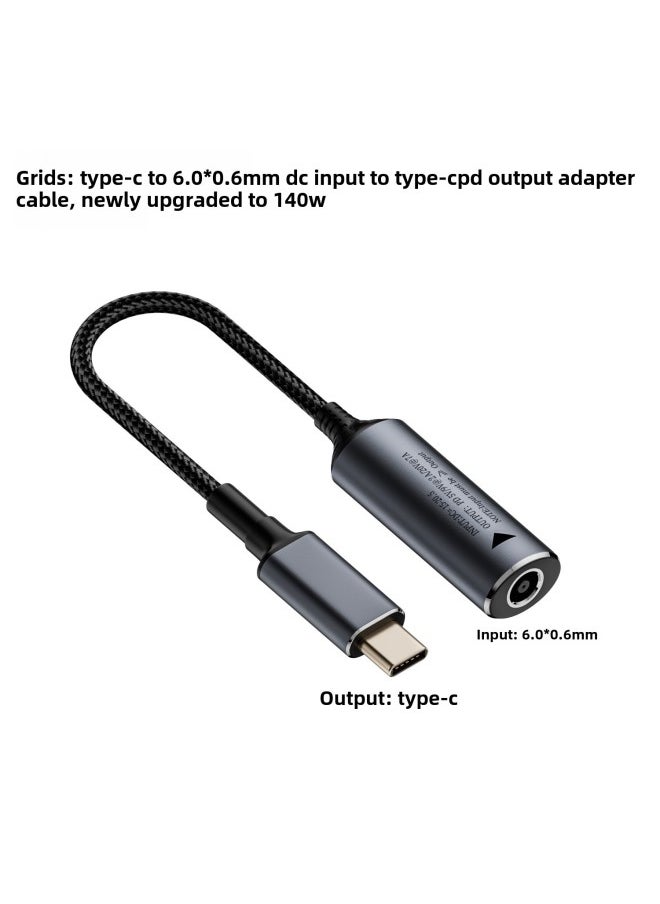Generic - Dc Female To Type-c Adapter Cable Automatic Identification Voltage 140W Suitable For Lenovo Hp Dell PoWer Conversion-Color:6.0*0.6 To C Male 140W Short Line - Image 1