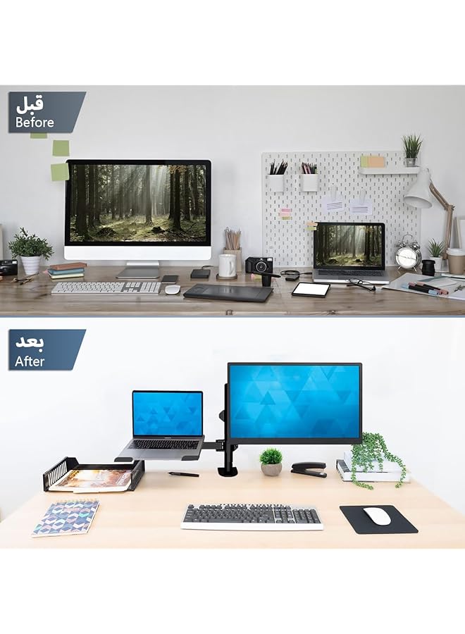erorex Laptop Monitor Mount Stand Height Adjustable Desk Mount Monitor Arm With Laptop Tray Dual Monitor Desk Holder With Grommet Mounting Base Full Motion Computer Stands For 13 32 Inch Monitor 12 17 Inch Laptop - Image 3