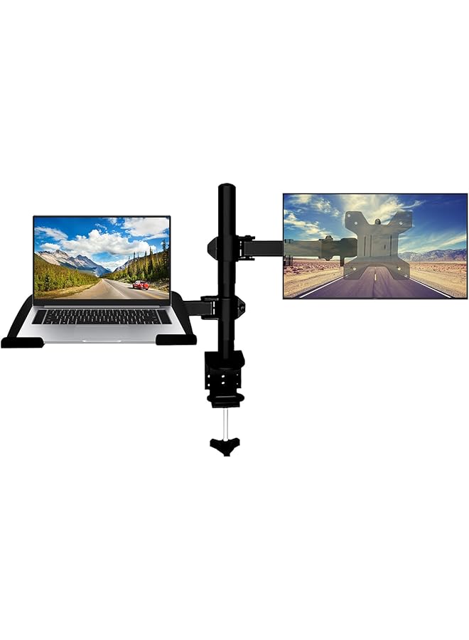 erorex Laptop Monitor Mount Stand Height Adjustable Desk Mount Monitor Arm With Laptop Tray Dual Monitor Desk Holder With Grommet Mounting Base Full Motion Computer Stands For 13 32 Inch Monitor 12 17 Inch Laptop - Image 1