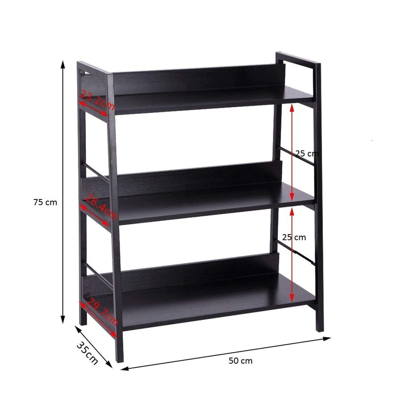 Generic Indian Decor 45735 Leaning Ladder Bookshelf Bookcase Shelving Wooden Rack Storage Wall Shelf Organizer Display MDF Dark Brown 3 Tiers  - Image 3