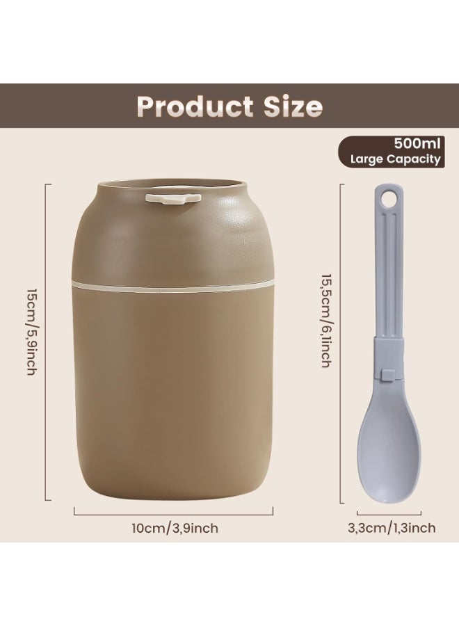 Arabest Insulated Food Jar, 15 Oz Stainless Steel Container Thermos with Folding Spoon, Width Mouth Lunch Box, Leak Proof Bento Box Lunch Containers for School Office Picnic Travel,. Coffee - Image 3