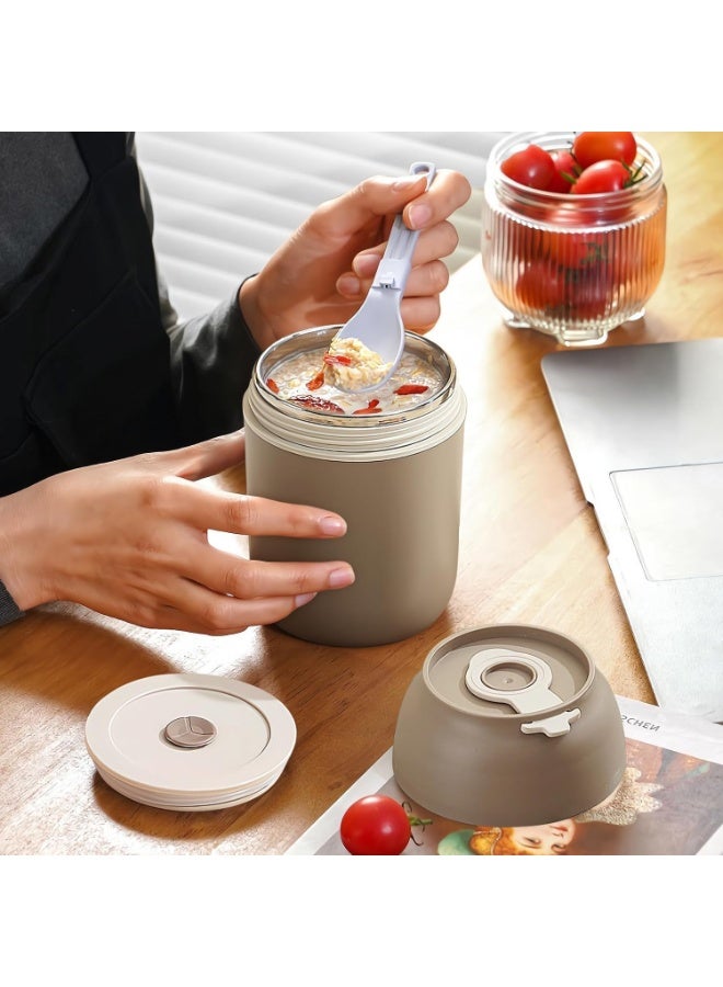 Arabest Insulated Food Jar, 15 Oz Stainless Steel Container Thermos with Folding Spoon, Width Mouth Lunch Box, Leak Proof Bento Box Lunch Containers for School Office Picnic Travel,. Coffee - Image 2