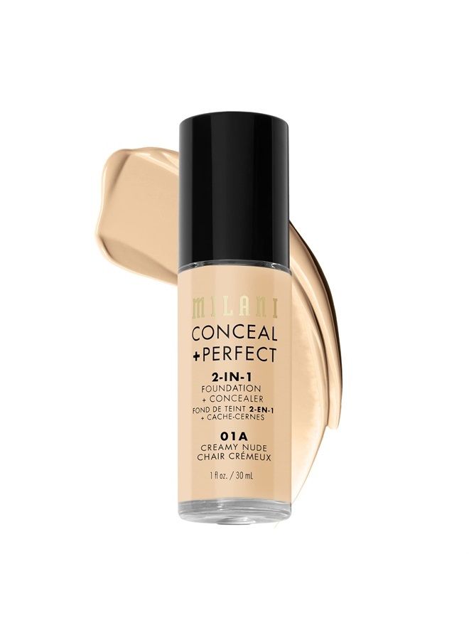 MILANI Conceal + Perfect 2-in-1 Foundation + Concealer - Creamy Nude (1 Fl. Oz.) Cruelty-Free Liquid Foundation - Cover Under-Eye Circles, Blemishes & Skin Discoloration for a Flawless Complexion - Image 1